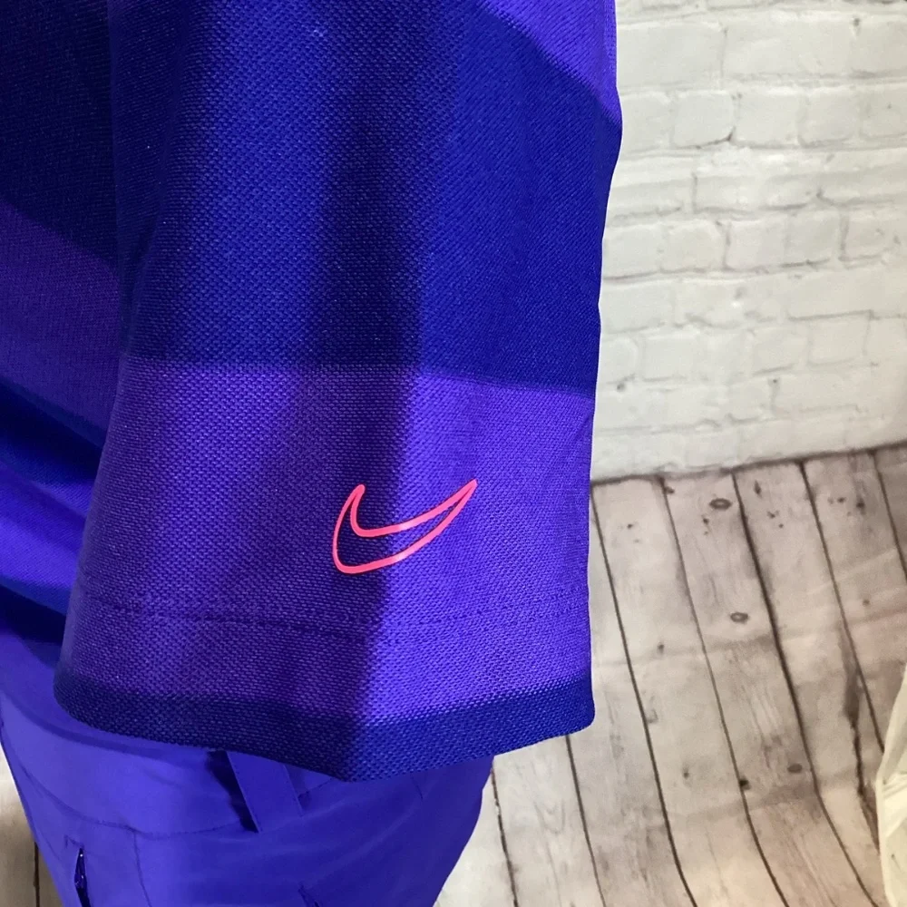 722. Nike Golf Purple Striped Dri-Fit Polo EUC Size M